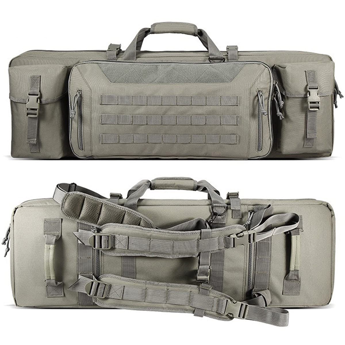Rifle Cases Rifle Bag Long Gun Case Sheath, Tactical Double Gun Case for Rifles, Double Rifle Bag Hunting with Double Compartment, with Adjustable Shoulder Strap for Long Gun Air Gun,Grey