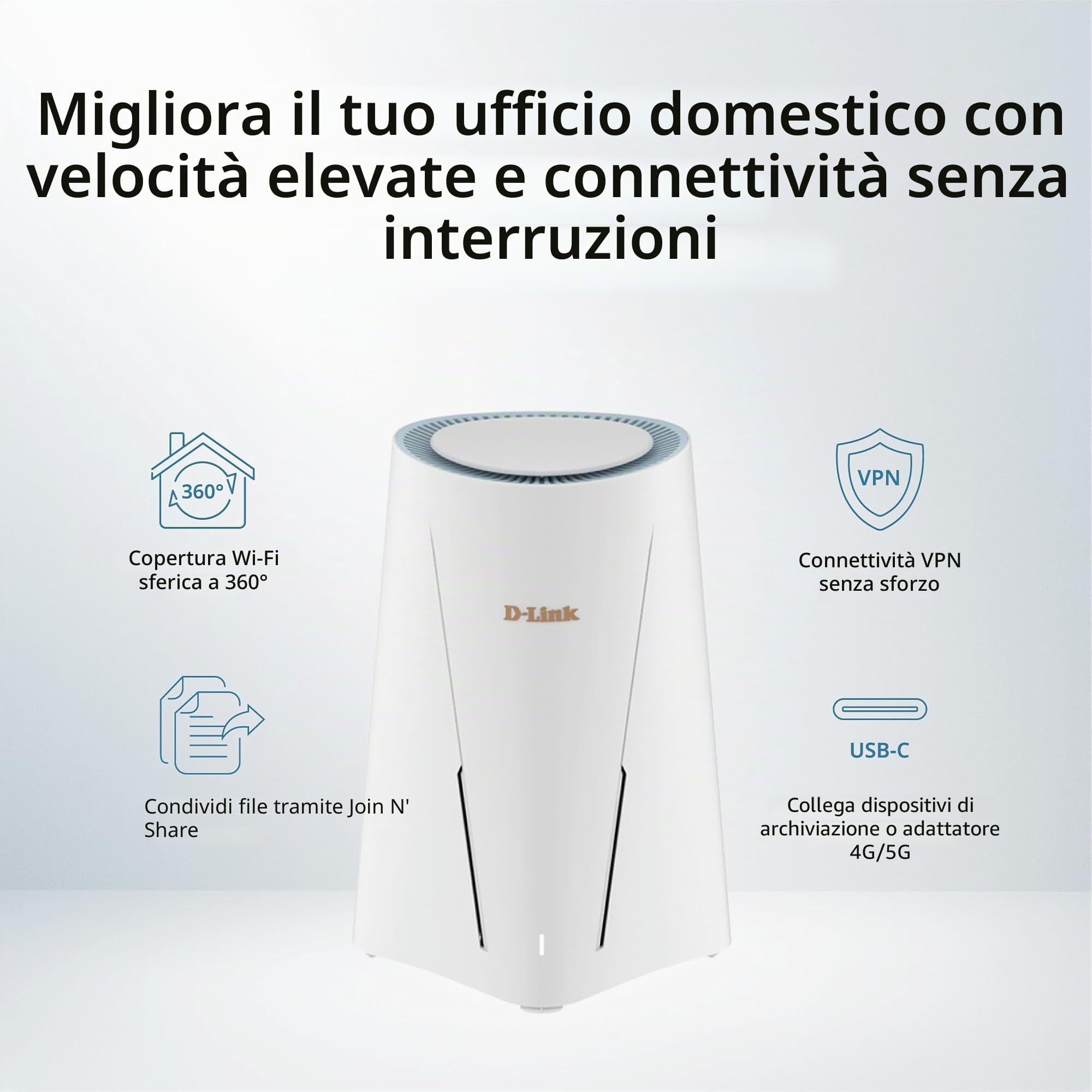 D-Link DBR-560 AX6000 Router Wi-Fi 6 SOHO – Router Gigabit Dual Band con Porta WAN 2.5G, 4 Porte LAN, USB-C per 4G/5G Failover, VPN, Mesh Wi-Fi, Sicurezza WPA3