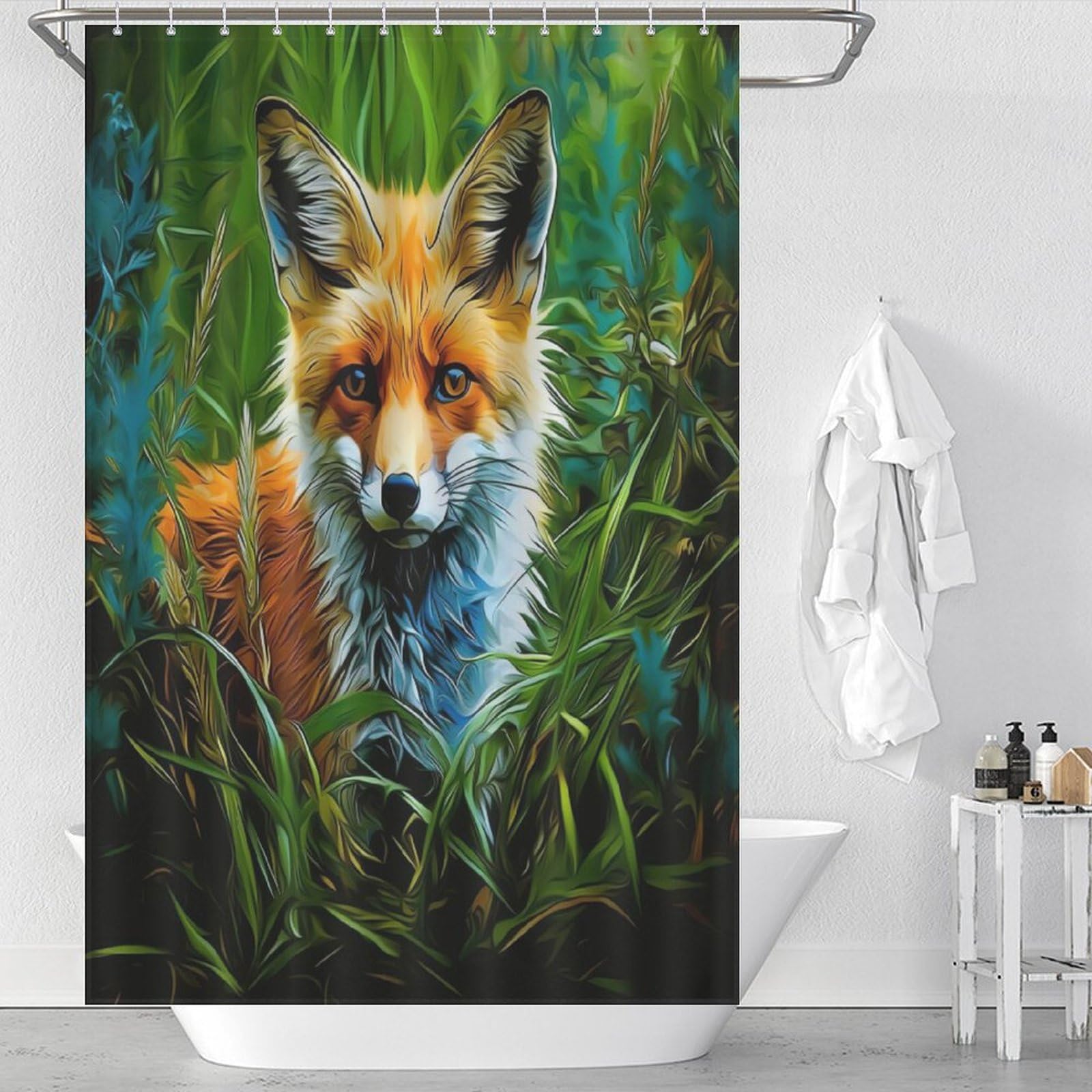 Rideau de douche renard en tissu pour une salle de bain familiale accueillante