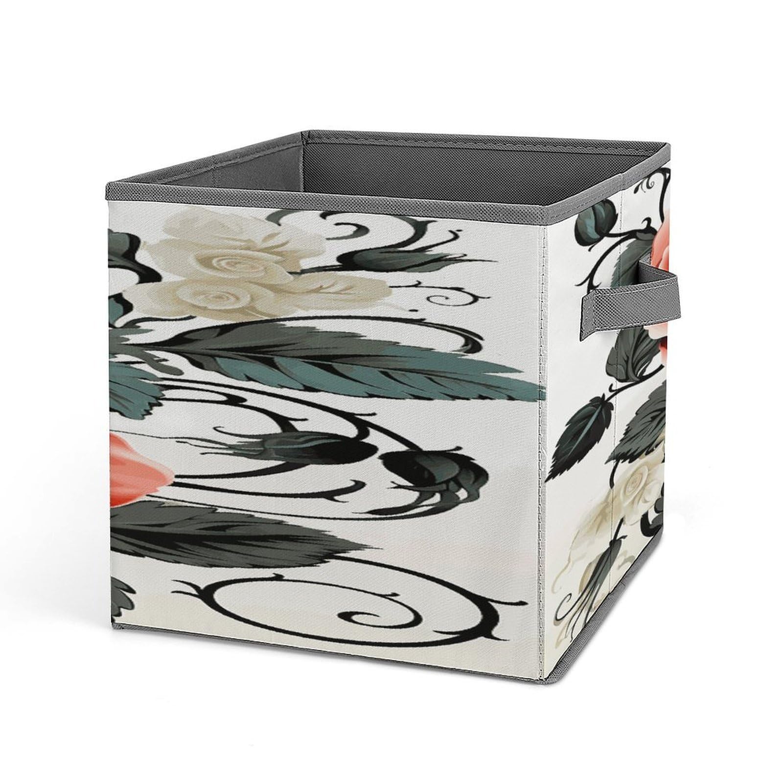 Fodpand Style Floral Rose Ivy With Leaves Spring Storage Cubes Foldable Decorative Fabric, Storage Bins Baskets With Handles, Closet Organizers And Storage For Home, Office,Closet, Clothes