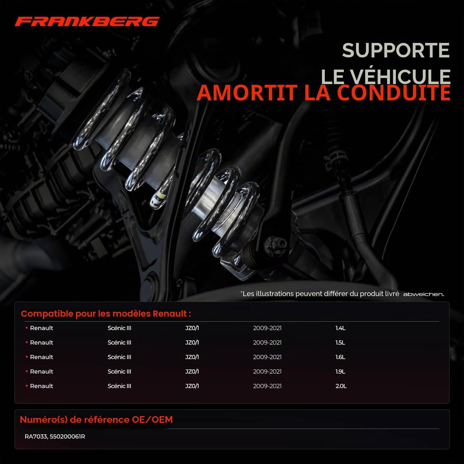 Frankberg 2 ressorts de suspension pour essieu arrière 550200061R | Compatible avec: Scénic III JZ0/1