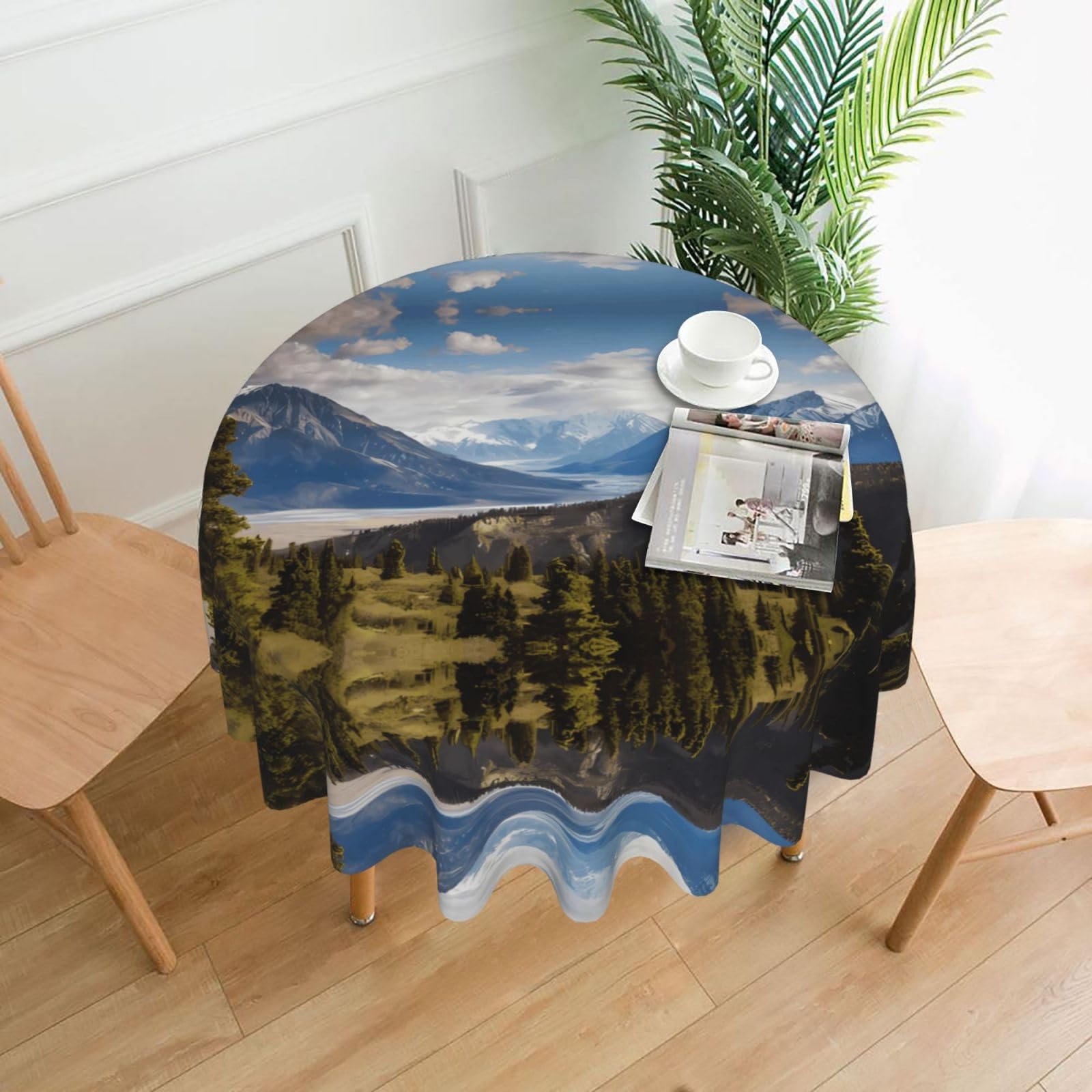 WHJSHOP Mountain landscape Prints Round Table Throw 60 Inch – Waterproof Table Cover for Dining, Coffee Tables, Parties & More - Soft, Wrinkle-Resistant Table Layer