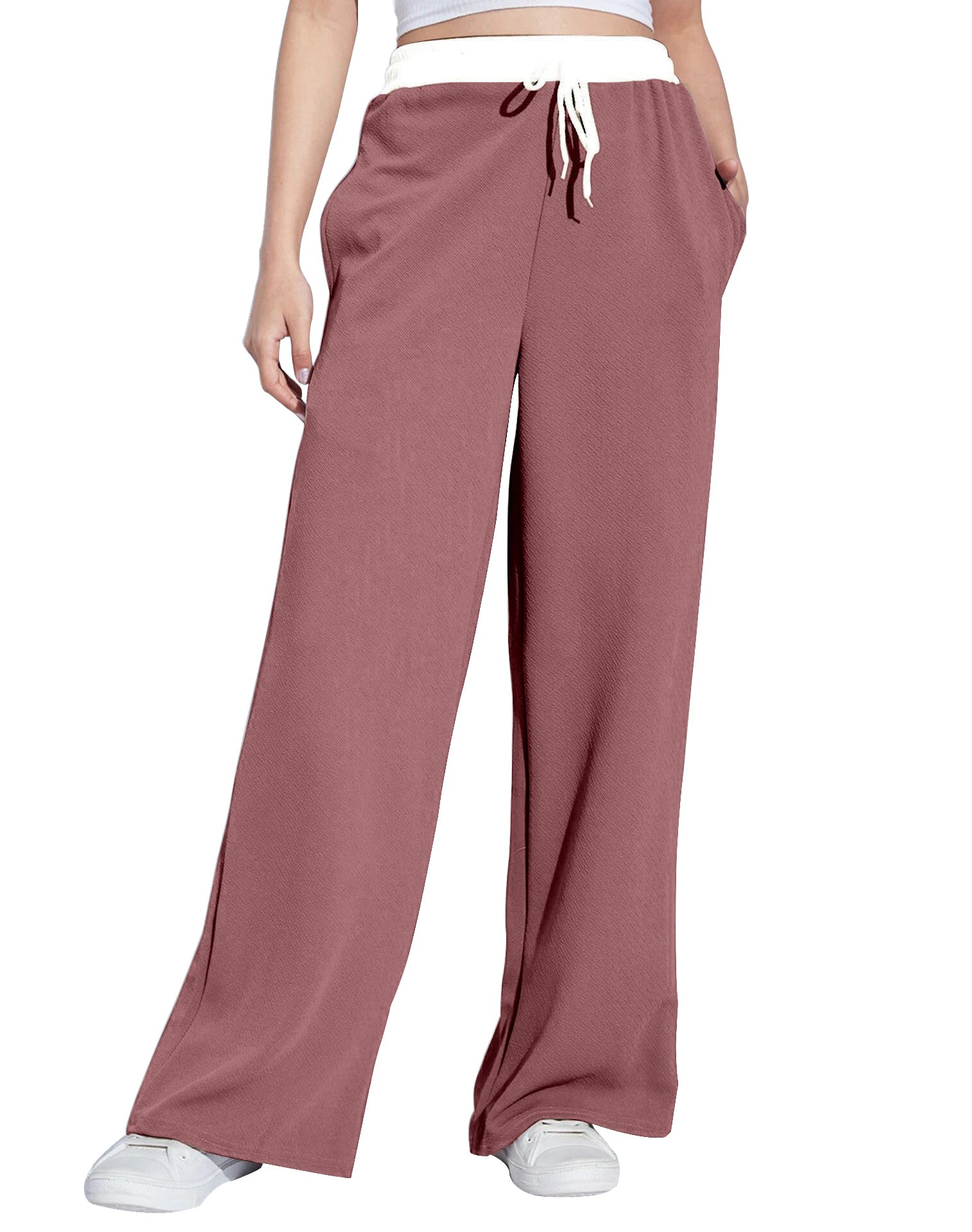 mehrang Wide Leg Drawstring Pants, with Contrast Waist Band || Casual Lounge Wear Side with Pockets, High Waisted, Relaxed Fit Trouser for Women-picture-15