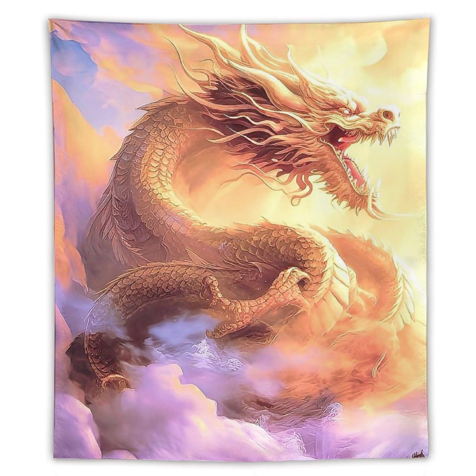 Amazon.co.jp: 雲の中の龍タペストリー 超リアルな油絵 黄金時代