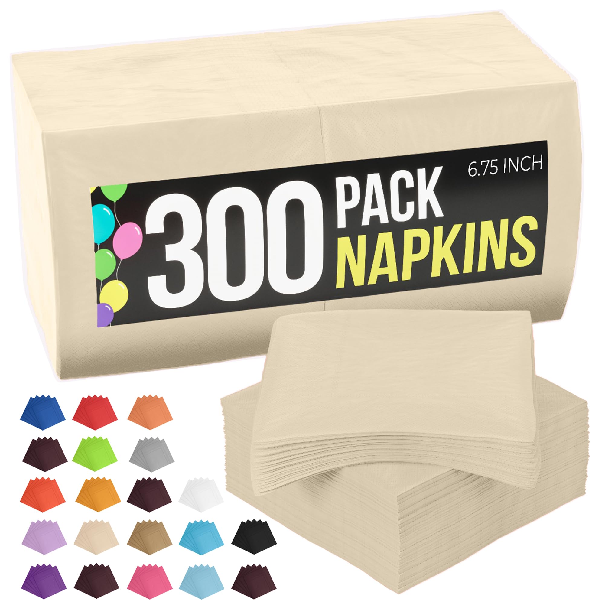Party Solids Servilletas de papel marfil para uso diario, 300 unidades, 2 capas, servilletas de cena a granel para fiestas y suministros de fiesta