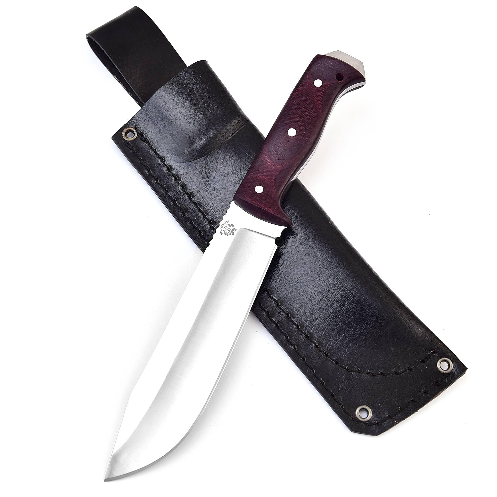 Bushcraft Knife with Sheath,11.5 inch Fixed-Blade, Handmade Outdoor Full Tang Knives, Camping Knives, Hunting Knives, Survival Tactical Camp Knives, Made of D2 Steel (MAROON)