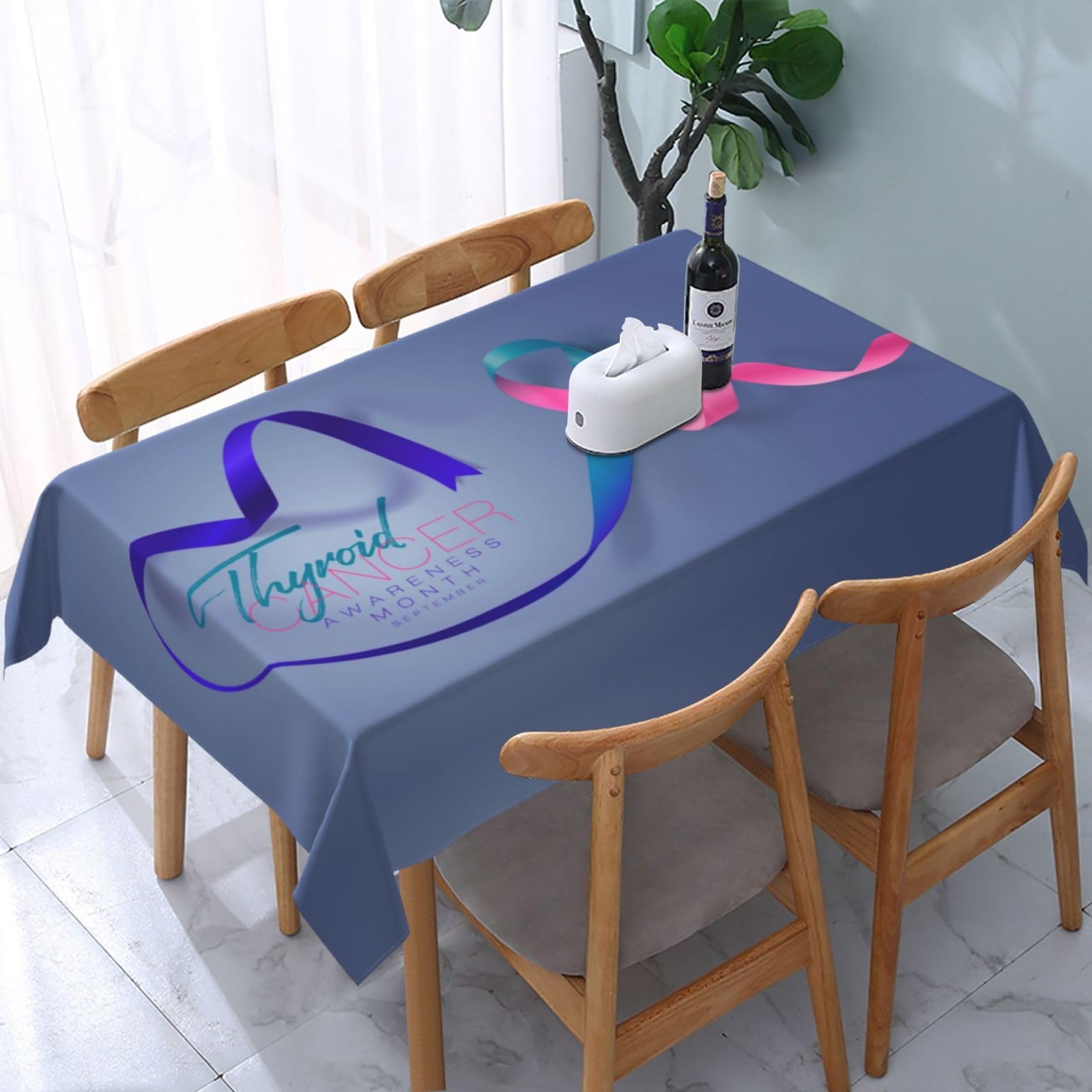 JunHeArt Thyroid Cancer Awareness Month Tablecloth Rectangle Table Cover Washable Table Cloths Decor For Kitchen 54" X 72"