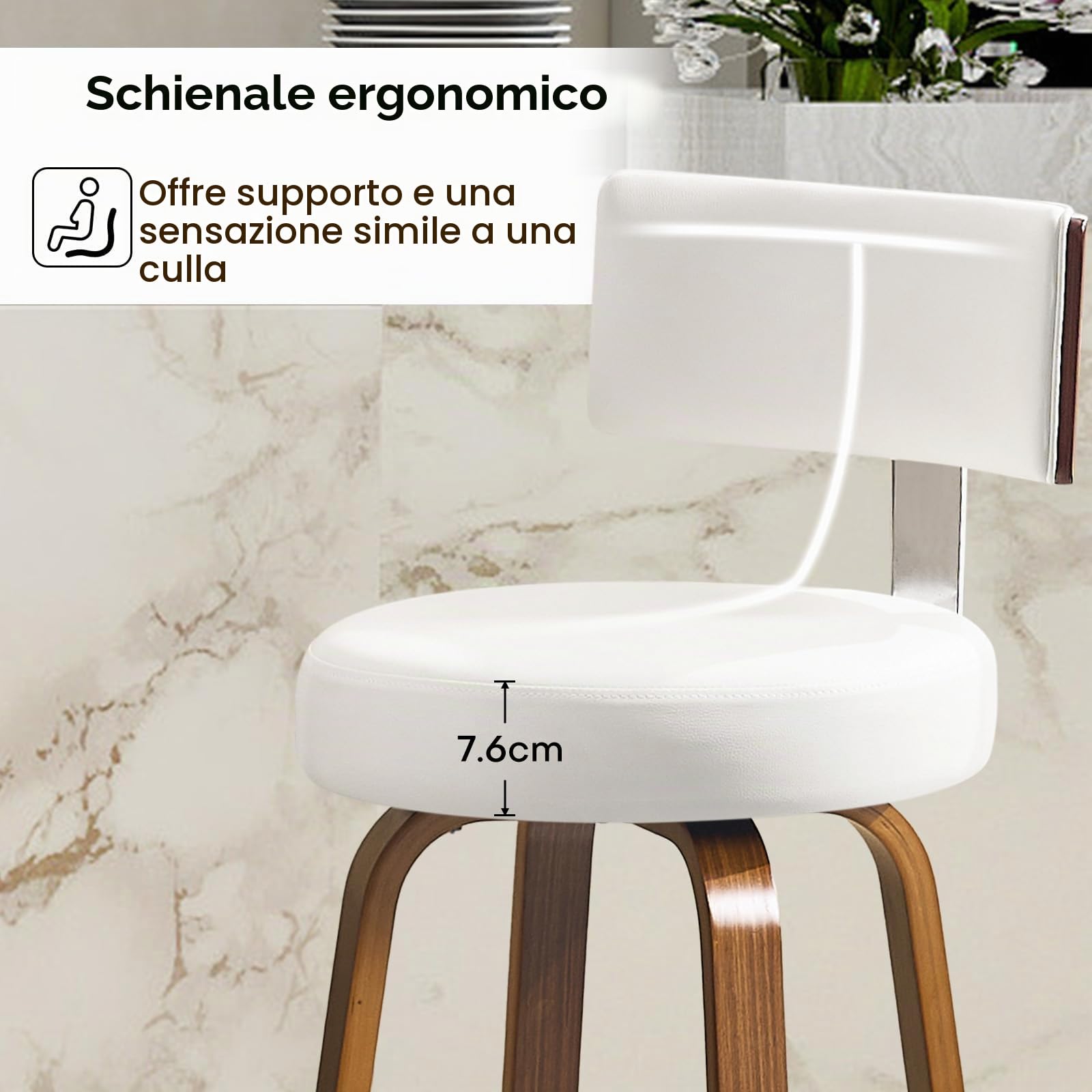 Bekrvio Set da 4 Sgabelli Girevoli con Altezza da Bar, Sgabelli da Bar in Legno Massiccio con Schienale, Altezza Seduta 65 cm, Sedia Girevole da Bar–Sgabello da Bar per Esterno Resistente agli Agenti