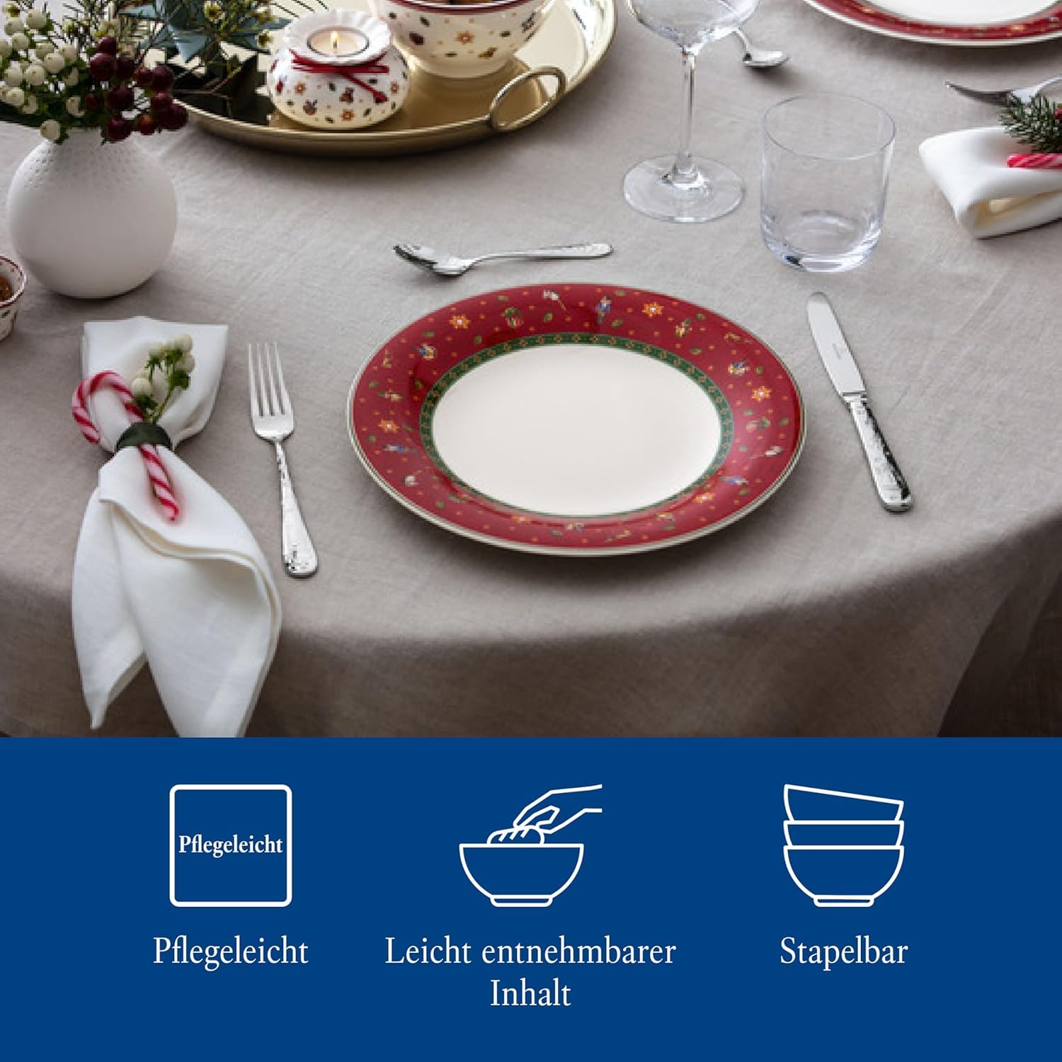 Villeroy & Boch – Toy's Delight Specials Speiseteller 6er Set Rot, Spülmaschinenfest, Mikrowellensicher, Großer Teller, Geschirr, Essteller, Weihnachtsgeschirr Toys, Premium Porzellan