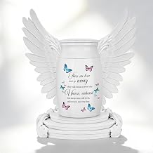 Abooxiu Small Urns for Human Ashes 2.76 Inches Mini Urn Aluminium Small Keepsake Urns with Angel Wings, Memorial Cremation Urn with 5D Printed Wing Frame, Sympathy Remembrance Urn for Loved One, White