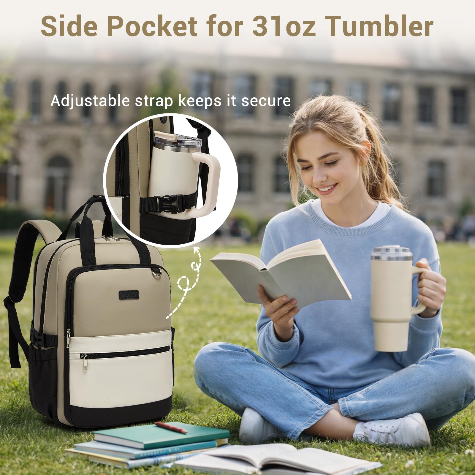 Kono Laptop Backpack Womens with Pouch Pocket for Large Capacity Cup, 15.6 Inch Laptop Bags for Women, Travel Backpack Water Resistant Large Rucksack for Work Business School College Teacher Girls — view 4