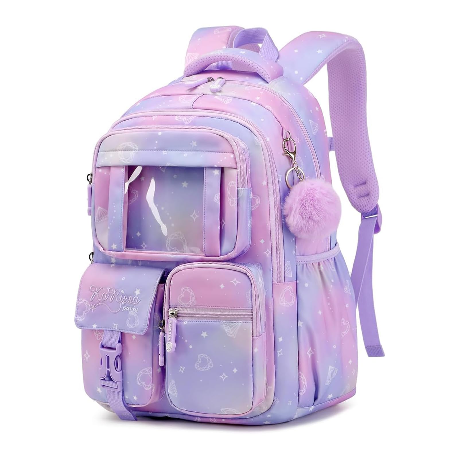 Sisipoet Schulrucksack Mädchen, Leichter Rucksack Schule mit Vielen Fächern, Schultasche Kinder für 5-12 Jahre, Wasserdicht Lässiger Schulranzen Kinder für Grundschule Mittelschule