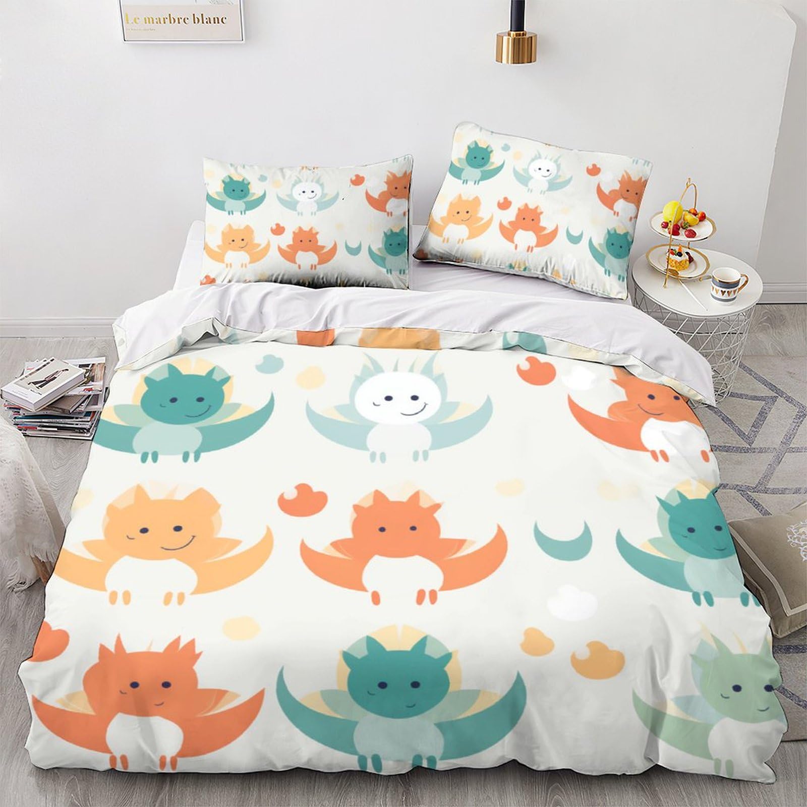 Housse de couette dragon 220x240 cm avec taies d'oreiller en microfibre pour lit king