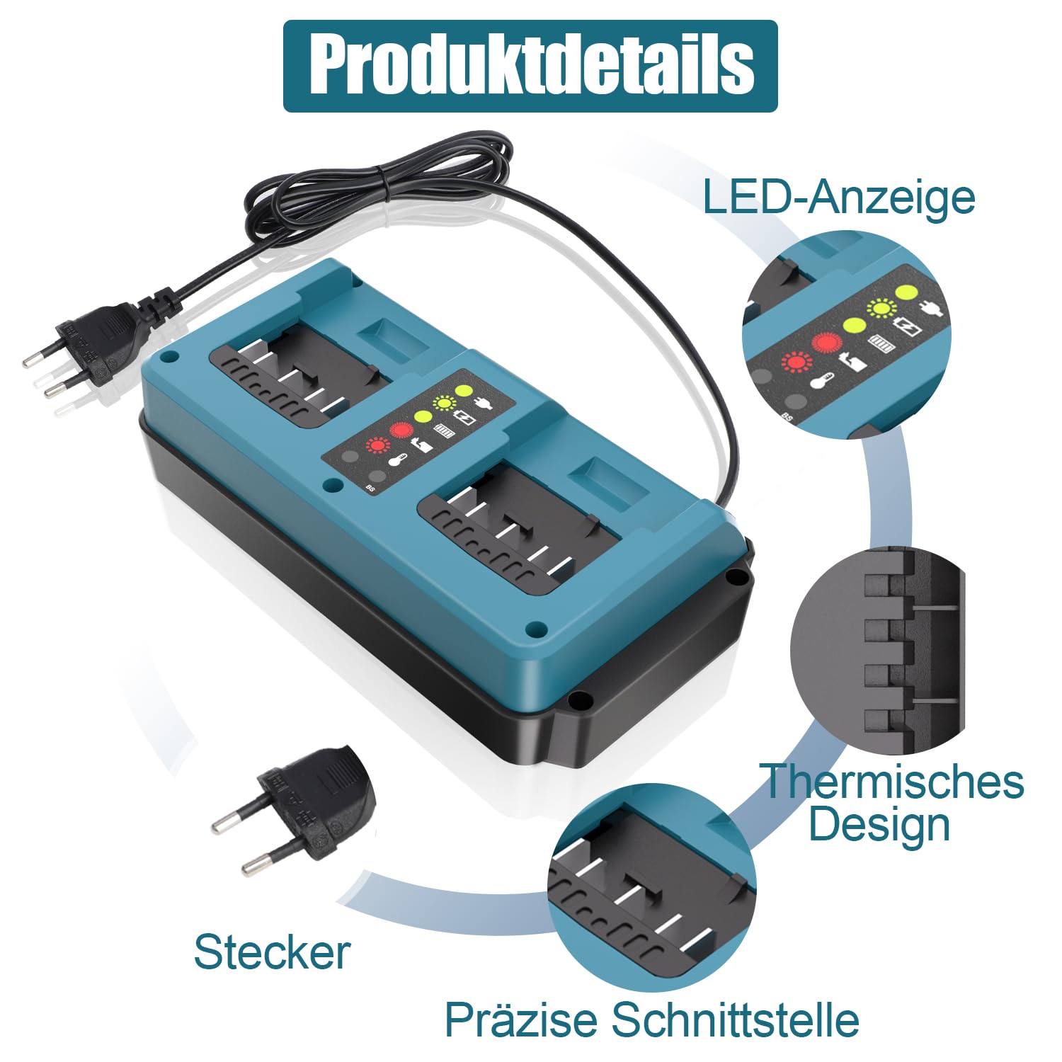 KUNLUN Daul Port Ersatz Ladegerät für Bosch Professional 18V System Akku