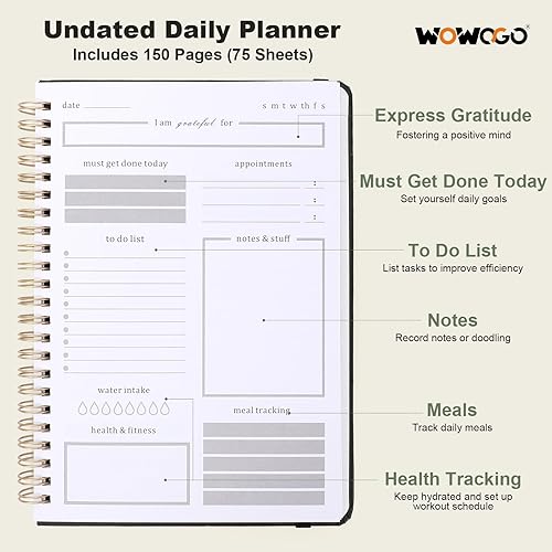 Miniatura 3 de Agenda diaria 2024-2025 sin fecha para hacer lista de tareas, agenda A5, cuaderno de tapa dura con encuadernación en espiral, 5.5 x 8.3 pulgadas