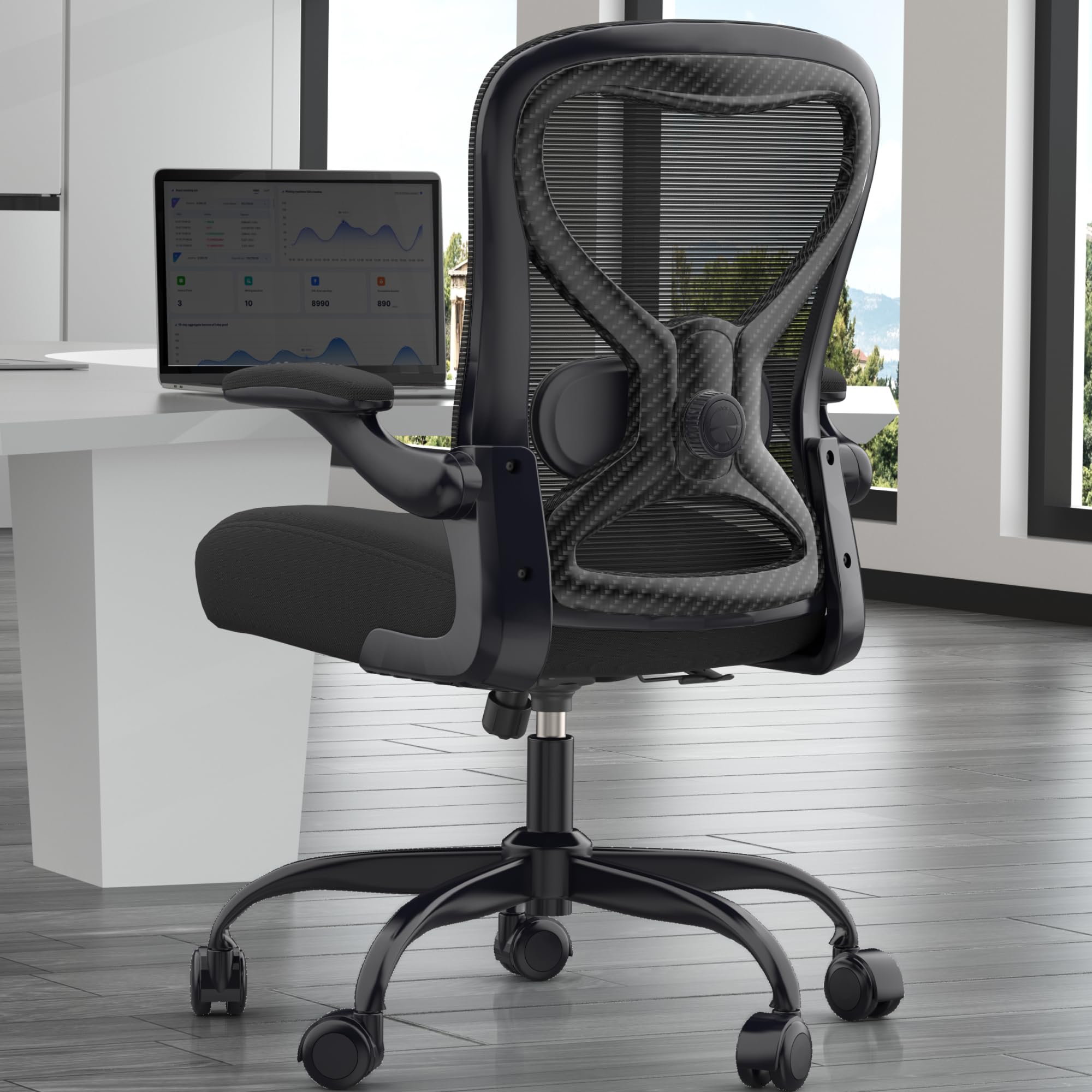 Ergonomic Office Desk Chair with 3.5" Thick Cushion, Adjustable Lumbar Support, Flip-Up Arms, Breathable Mesh Back Chair –Computer Task Chair for Home Office