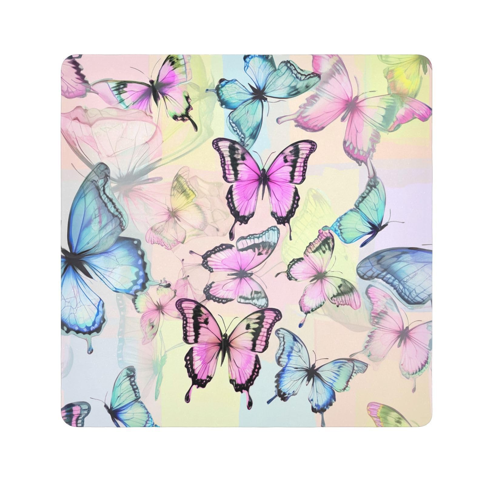 Colorful Butterflies Self-Adhesive Cloths 13.8X13.8 Inch Magic Flexible Folding Self-Stick Makeup Bag Magic Self-Adhesive Cloths for Camera, Lens, Laptop