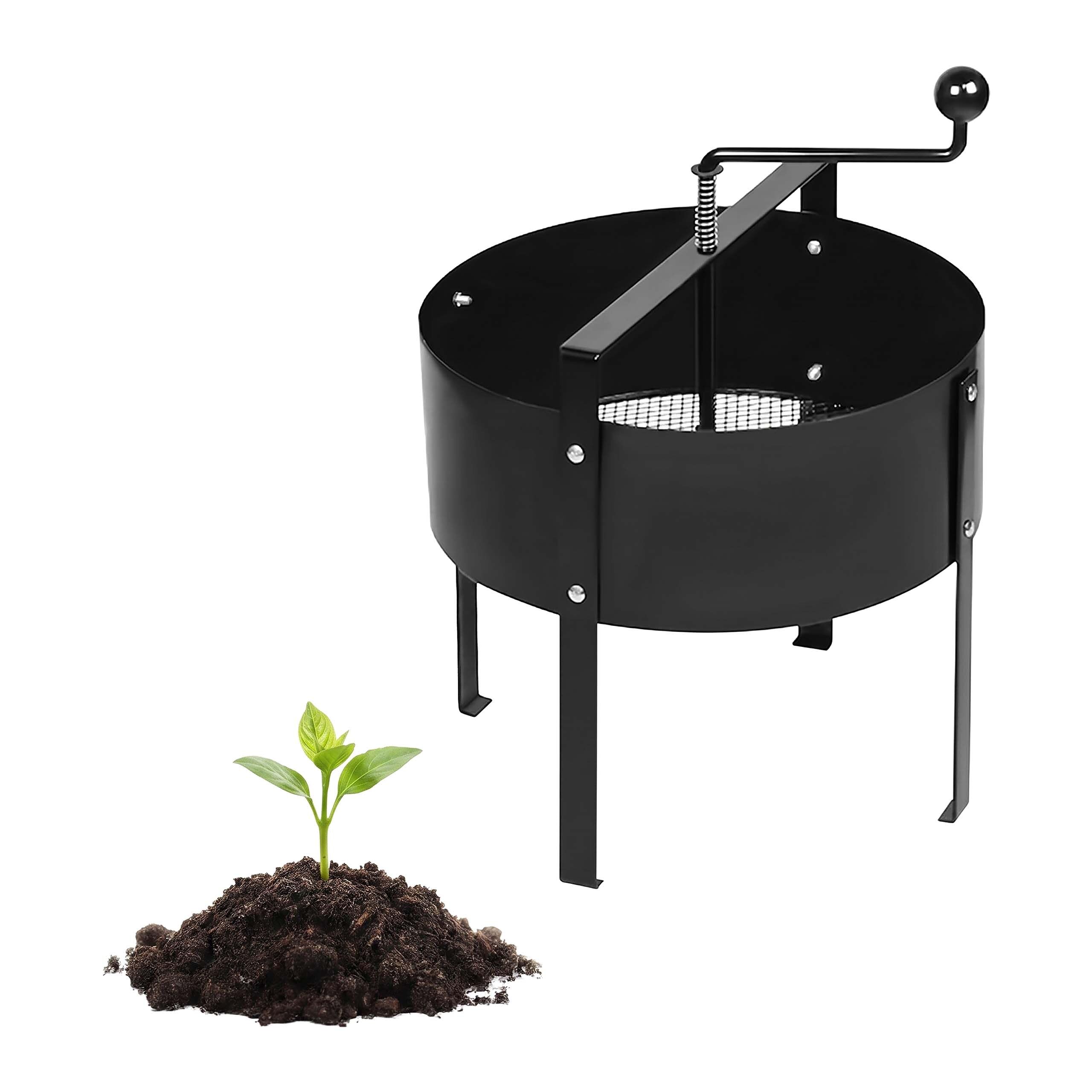 Relaxdays Gartensieb, Handkurbel, Ø 40 cm, Erde, Steine, Sand, Stahl, stehend, feinmaschiges Kompostsieb, schwarz