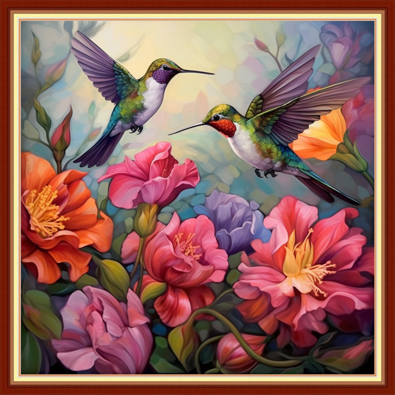 Joyhoor Stamped Cross Stitch Kits for Beginners Needlepoint Kits for Adults Embroidery Kits 11CT Counted Cross Stitch Kits Printed Embroidery Pattern-Hummingbird Flowers 18x18 inchs