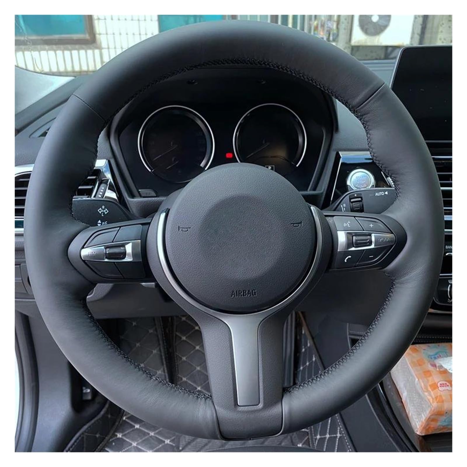 Volantes Protector para Volante De Coche para F87 F13 para M2 F80 para M3 F82 para M4 para M5 F12 para M6 F85 X5 para M F86 X6 F33 F30 Funda Volante(Light Blue Thread)