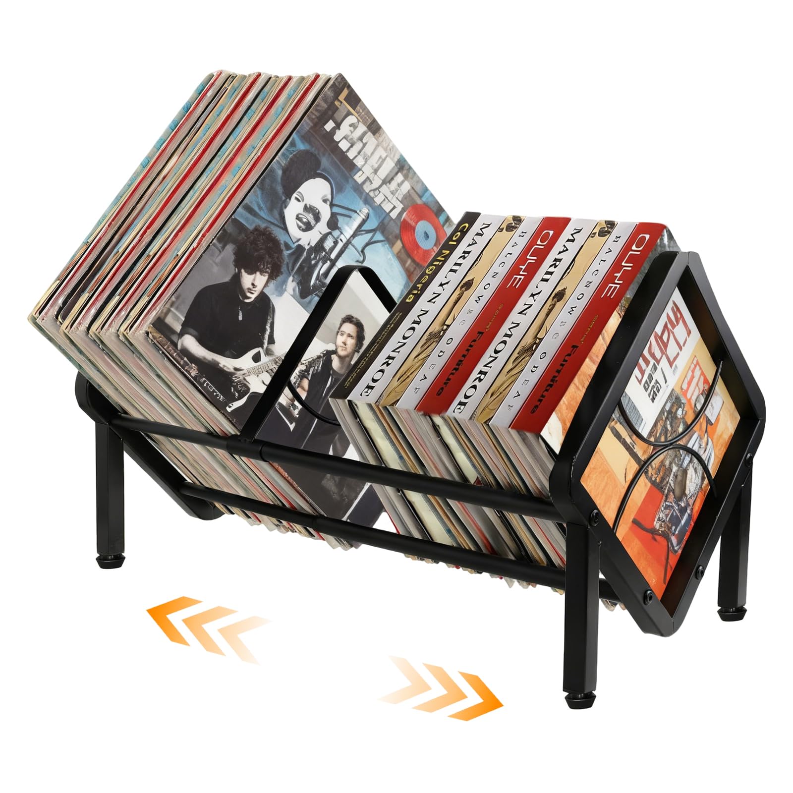 Scaffale regolabile per dischi in vinile, espandibile da 80 a 100 LP, supporto per dischi in vinile, inclinabile, per ufficio, casa, camera da letto, per CD, libri, riviste, documenti