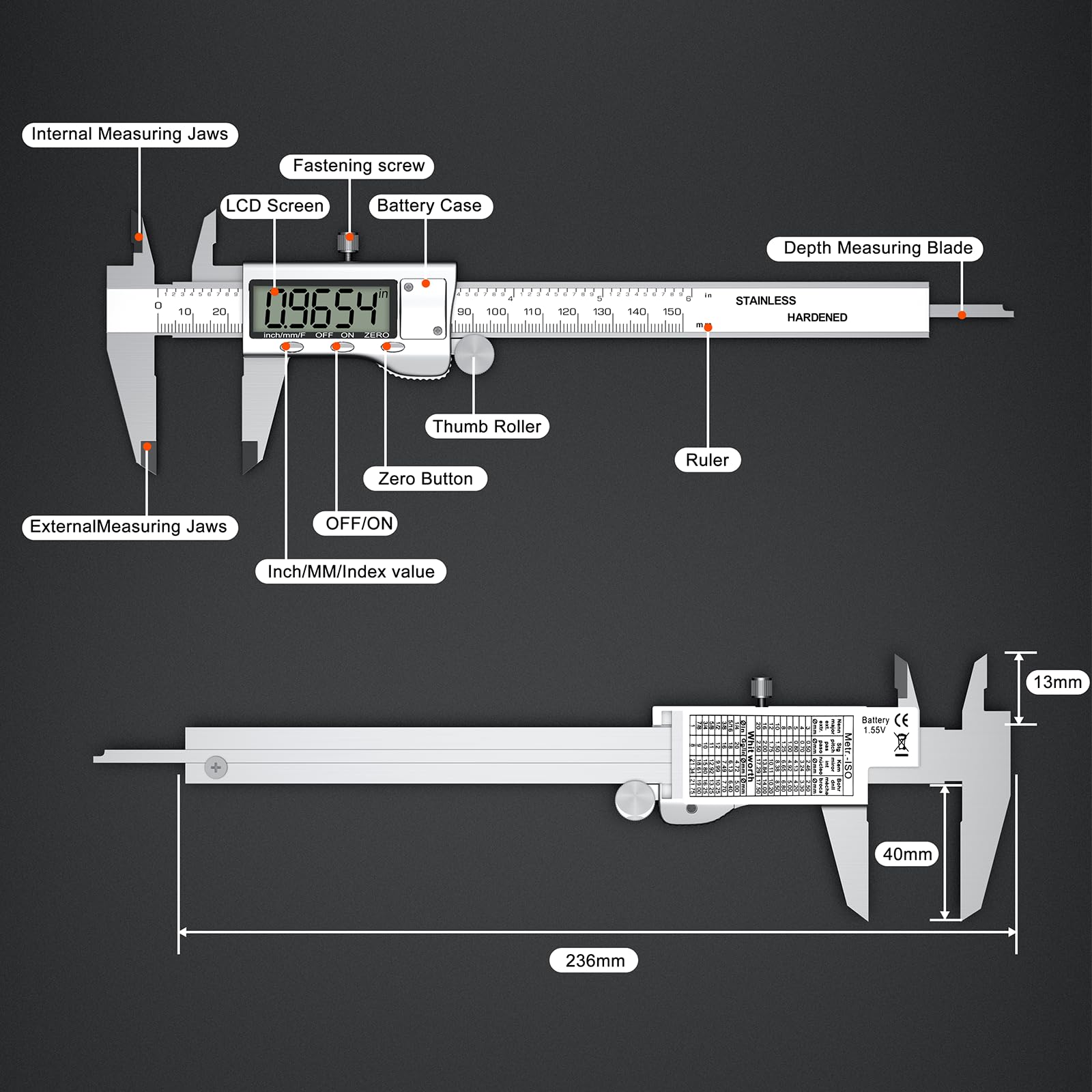 TOOGOND Digital Calipers - 6 Inch Precision Tool -5