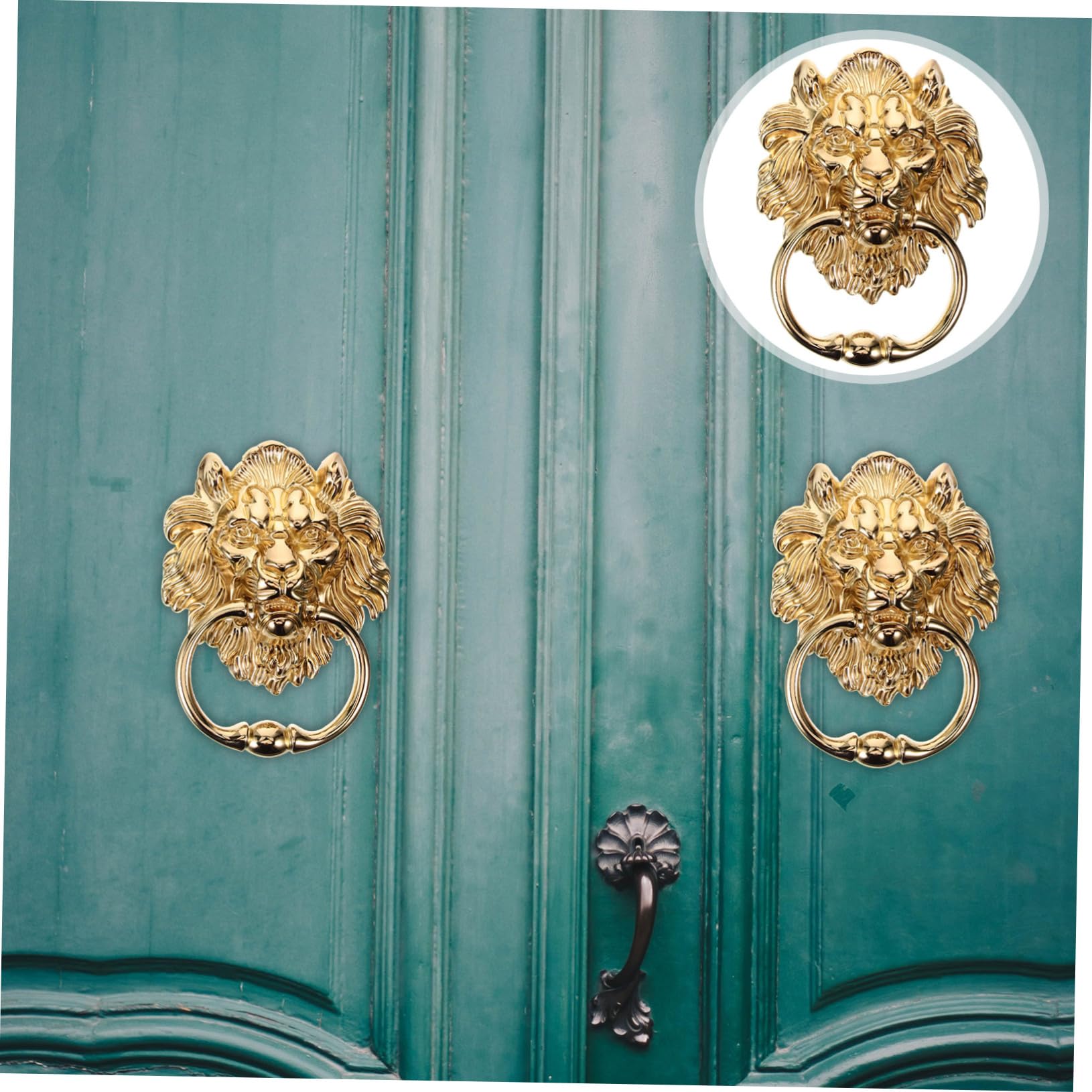 SHINEOFI Poignée De Tirage De Porte Heurtoir Tete De Lion Poignee De Porte De Portail Décorative Métal Dorée