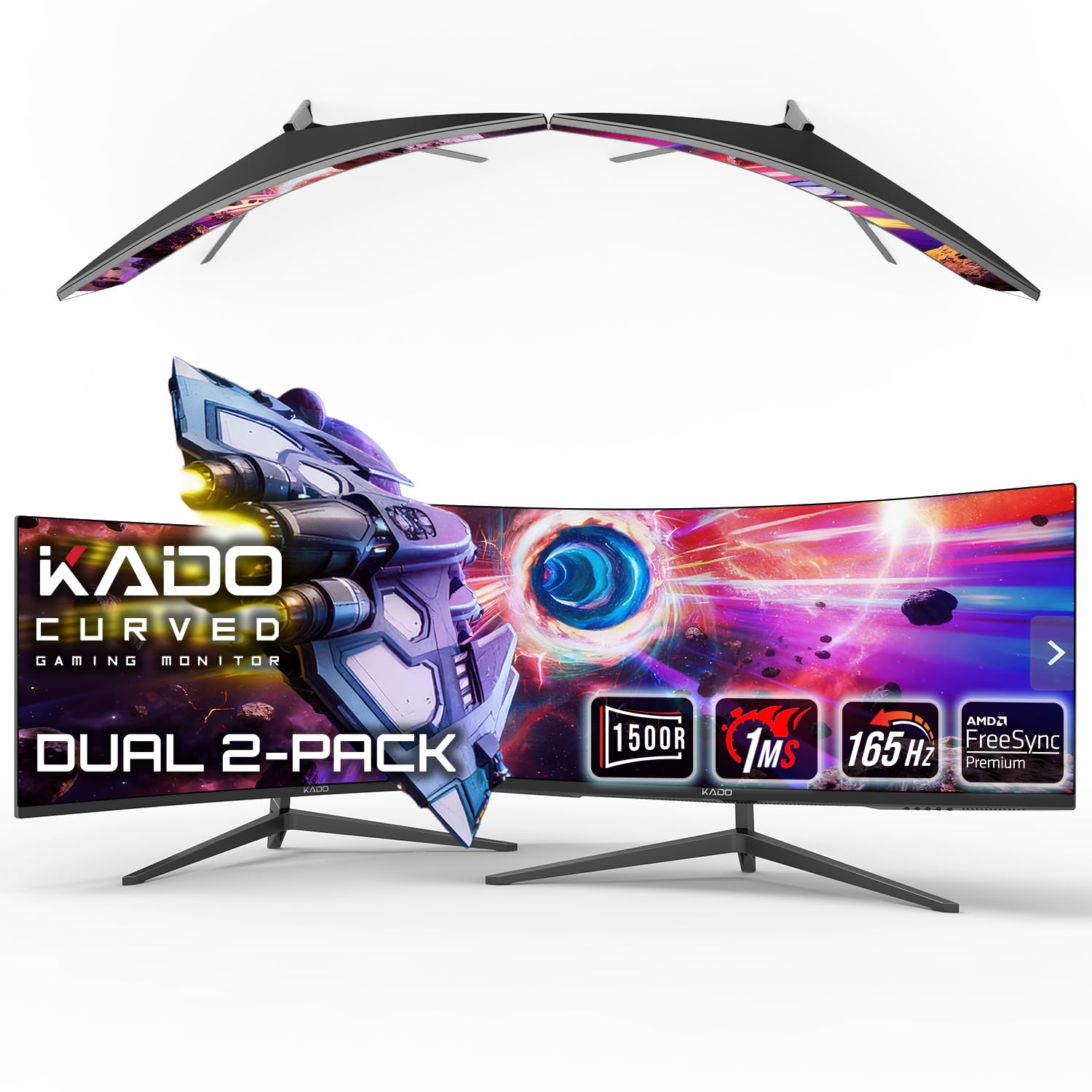 Kado Dual Gaming Monitor Setup - 2-Pack 34 Curved 1500R 165Hz 1ms Ultrawide 21 9 3440x1440 WQHD Computer