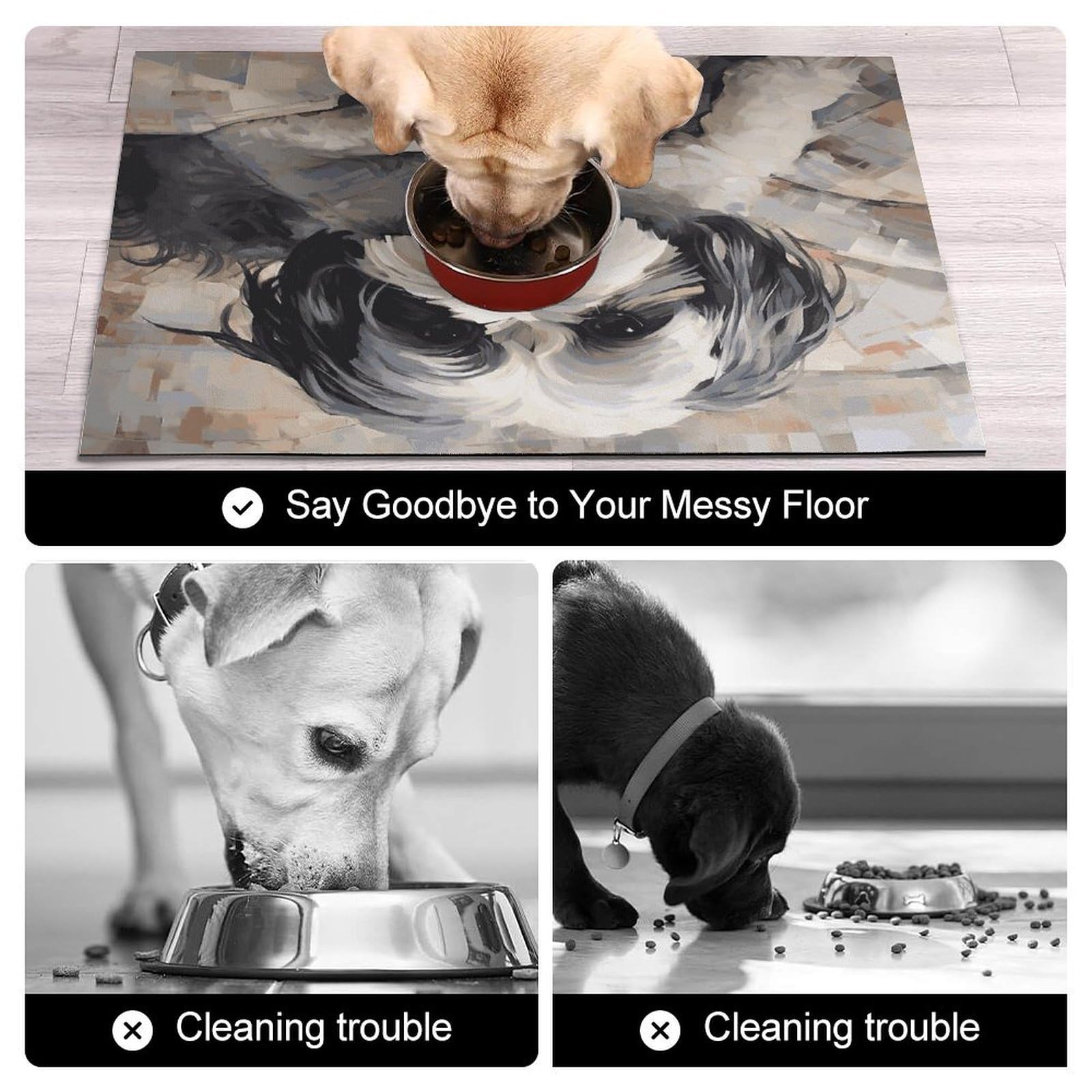 Shih Tzu Tapis de nourriture pour chat – Tapis d'alimentation antidérapant pour chien facile à nettoyer pour la nourriture et l'eau, tapis de gamelle pour chien et chat, 43,2 x 76,2 cm