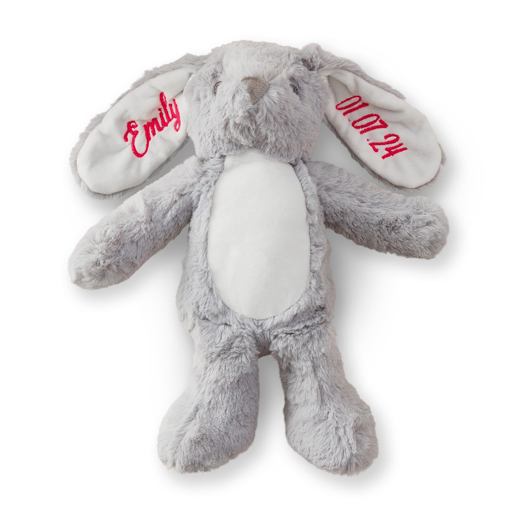 Crafted Memories Personalised Bunny - Embroidered Ears - Custom Name Plush Toy - Cherished Keepsake for Boys & Girls - Ideal for Christenings, Birthday (Grey)