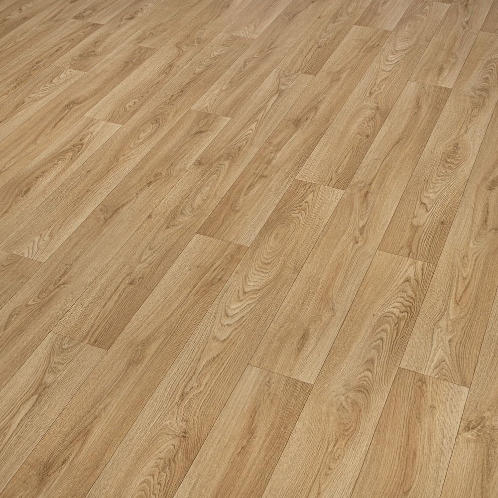 Honey Oak Plank Effect Callisto Vinyl Flooring 2mm Thick Lino Roll Bathroom Kitchen (3m Wide x 2m Long)