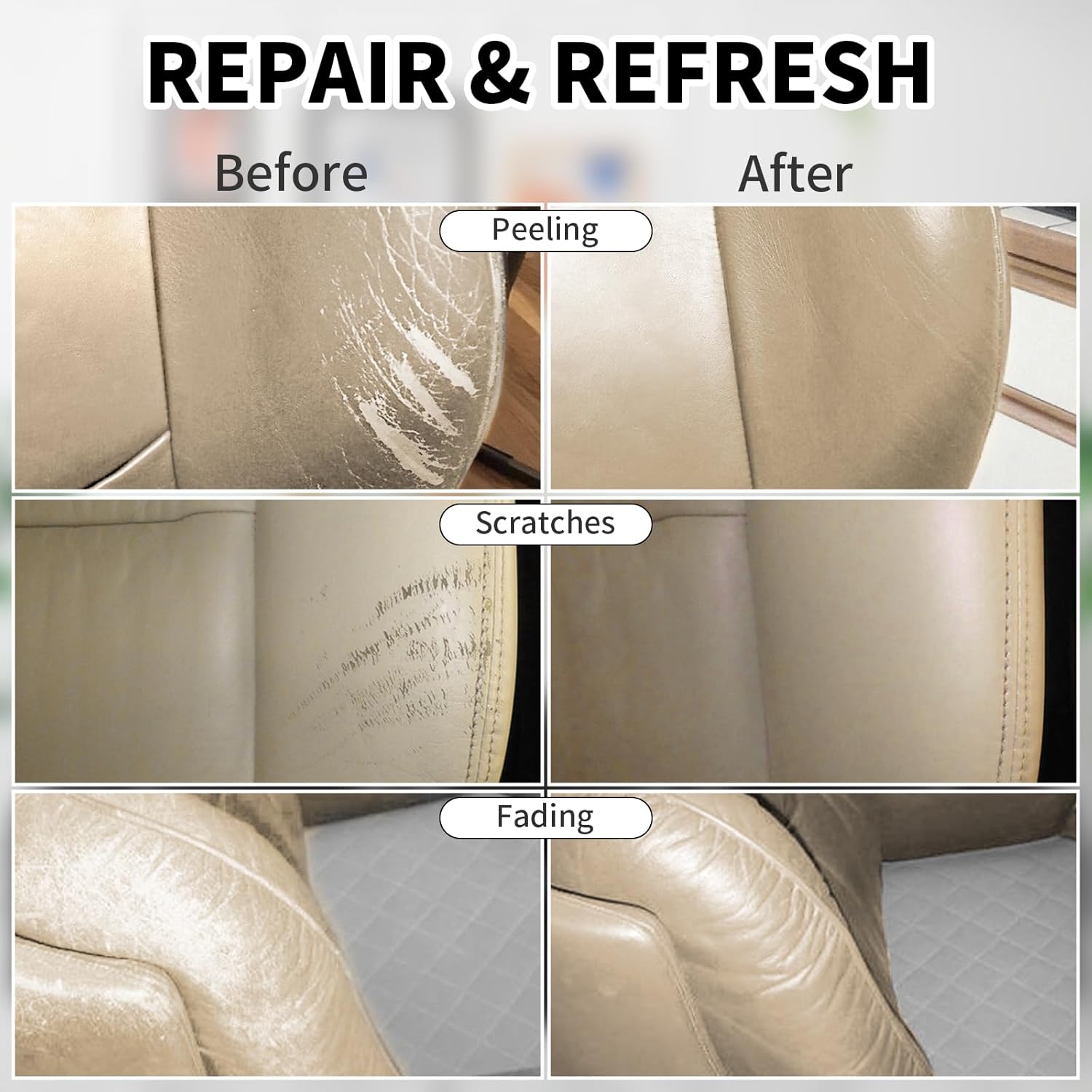 Leather Recoloring Balm, 12oz Large Size Leather Dye, Color Restorer, Scratch Repair, Furniture & Couch Restorer Kit, Repair Kit for Furniture(Beige) - Image 5