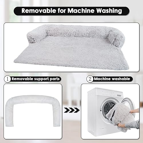 Miniatura 3 de Cama para perros mediana lavable, extraíble, de felpa esponjosa, funda de sofá para perros con protector de muebles de aterrizaje para perros, camas