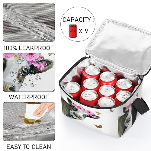 Miniatura 5 de Bolsa de almuerzo aislada con diseño de mariposa y flor de vaca para mujeres, reutilizable, bolsa cuadrada de comida para adultos y hombres,