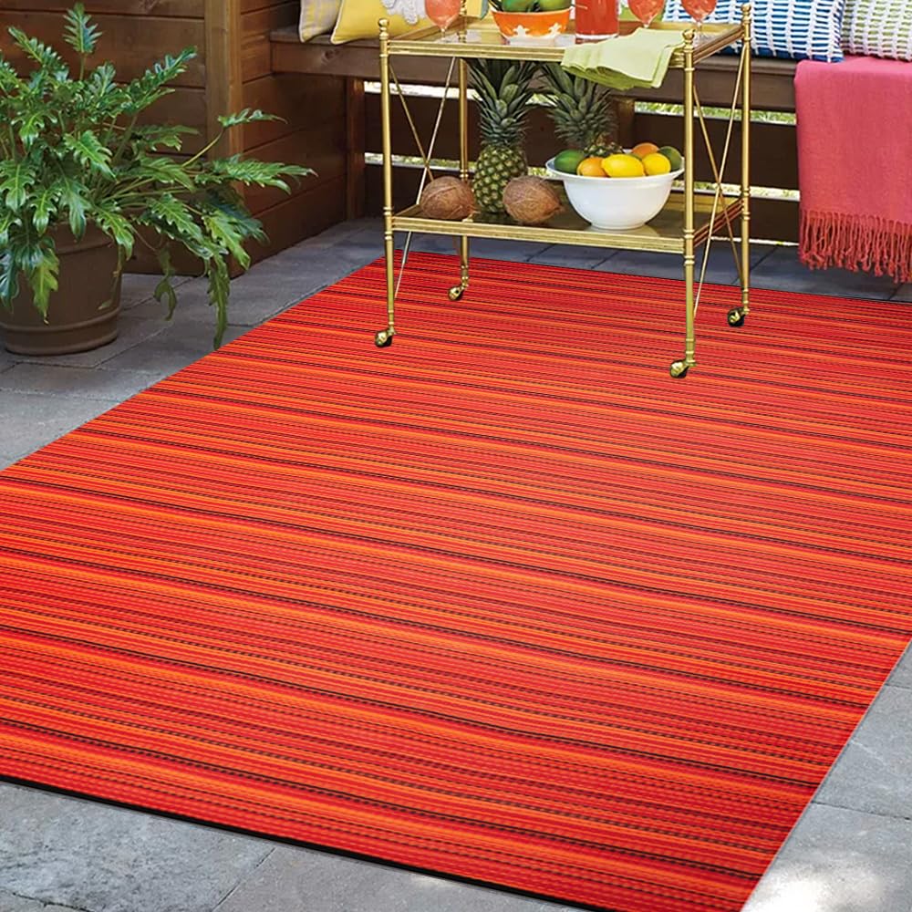 Wefavor Outdoor/Indoor Rug Plastic Straw Rug Waterproof Portable Outdoor Mat, Easy to Clean and Fold,Perfect for Garden, Patio, Picnic, Decking-（Red，