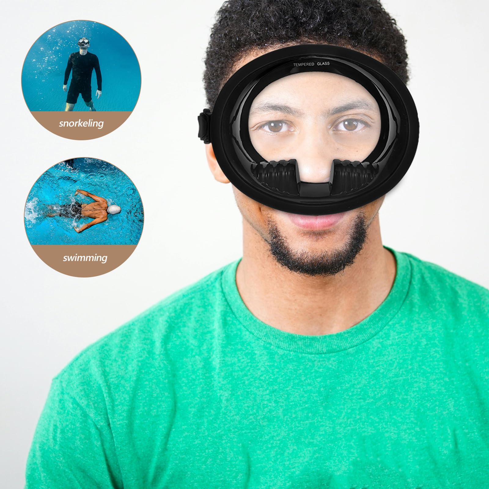 Occhiali Subacquei Antiappannamento a Visione Estesa Neri | Silicone e Vetro Temperato, per Snorkeling e Immersione, Vestibilità Confortevole Tenuta Anti-perdita