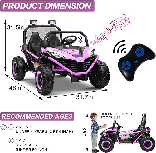 Miniatura 7 de Vehículos eléctricos de 2 plazas de 24 V y 10 AH, con motores potentes de 2 x 200 W, marco de metal, freno y pedal de gas, neumáticos EVA, 3