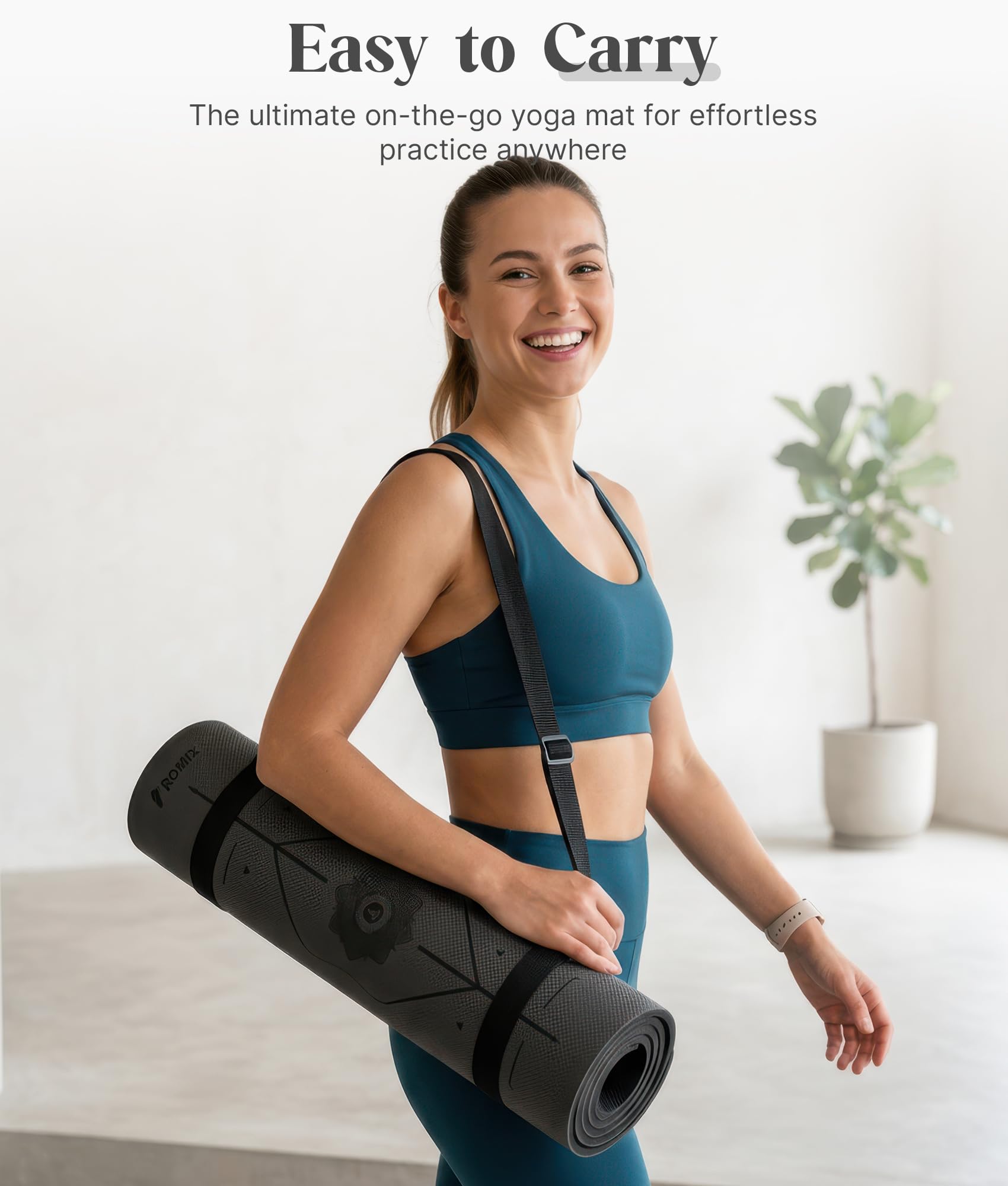ROMIX Tappetino Yoga Antiscivolo Con Linee di Allineamento, 6mm Tappetino Palestra Professionale con Borsa per il Trasporto e Tracolla, Yoga Mat, Leggero Tappeto Pilates per Fitness, Allenamento