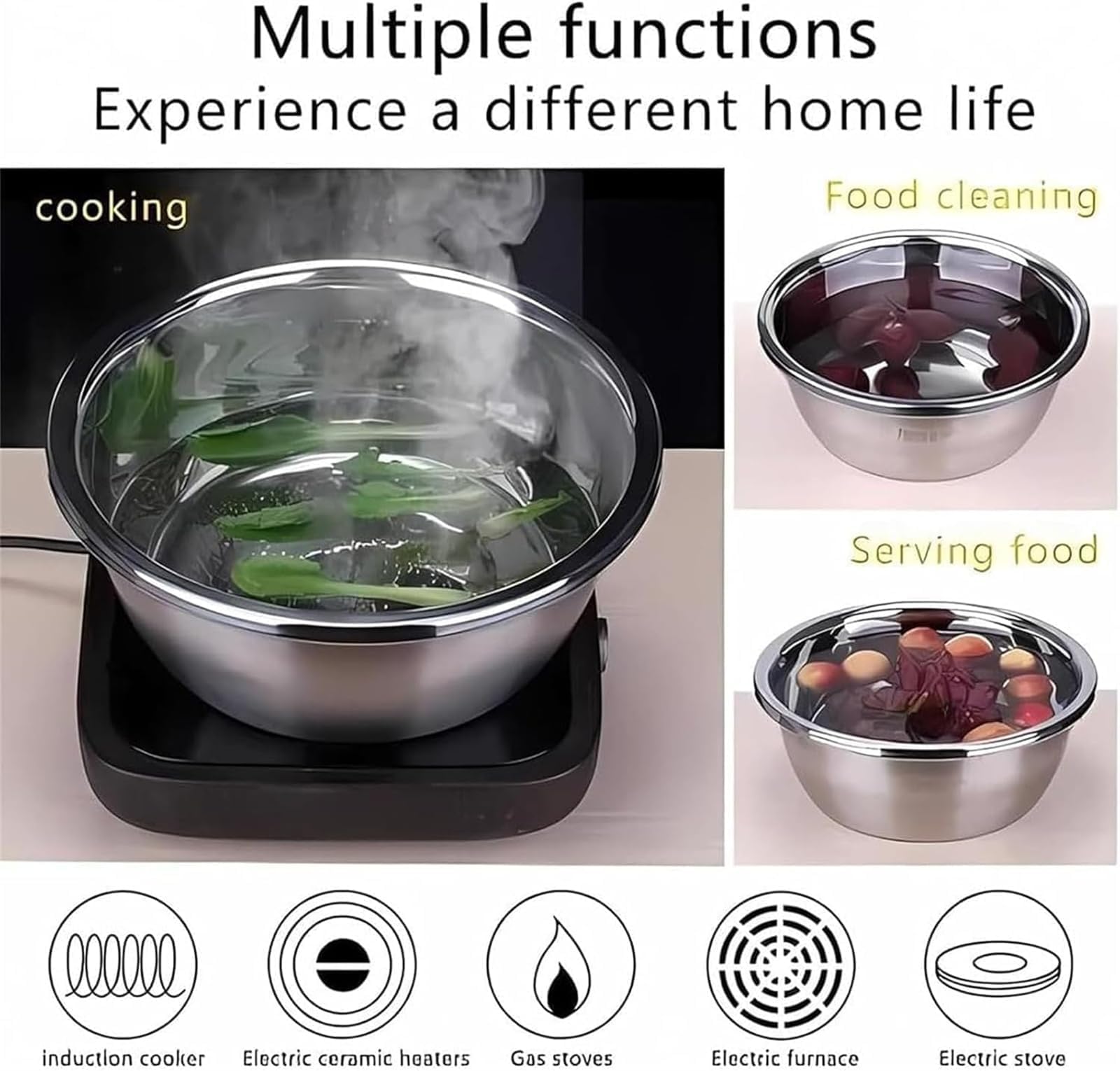 GERMANY DESIGNED 5in1 Multifunktionales Edelstahl Becken Set mit Reibe, Sieb, Abflusskorb & Salatbereiter - Premium Küche Rührschüssel für Gemüse, Obst und Nudeln