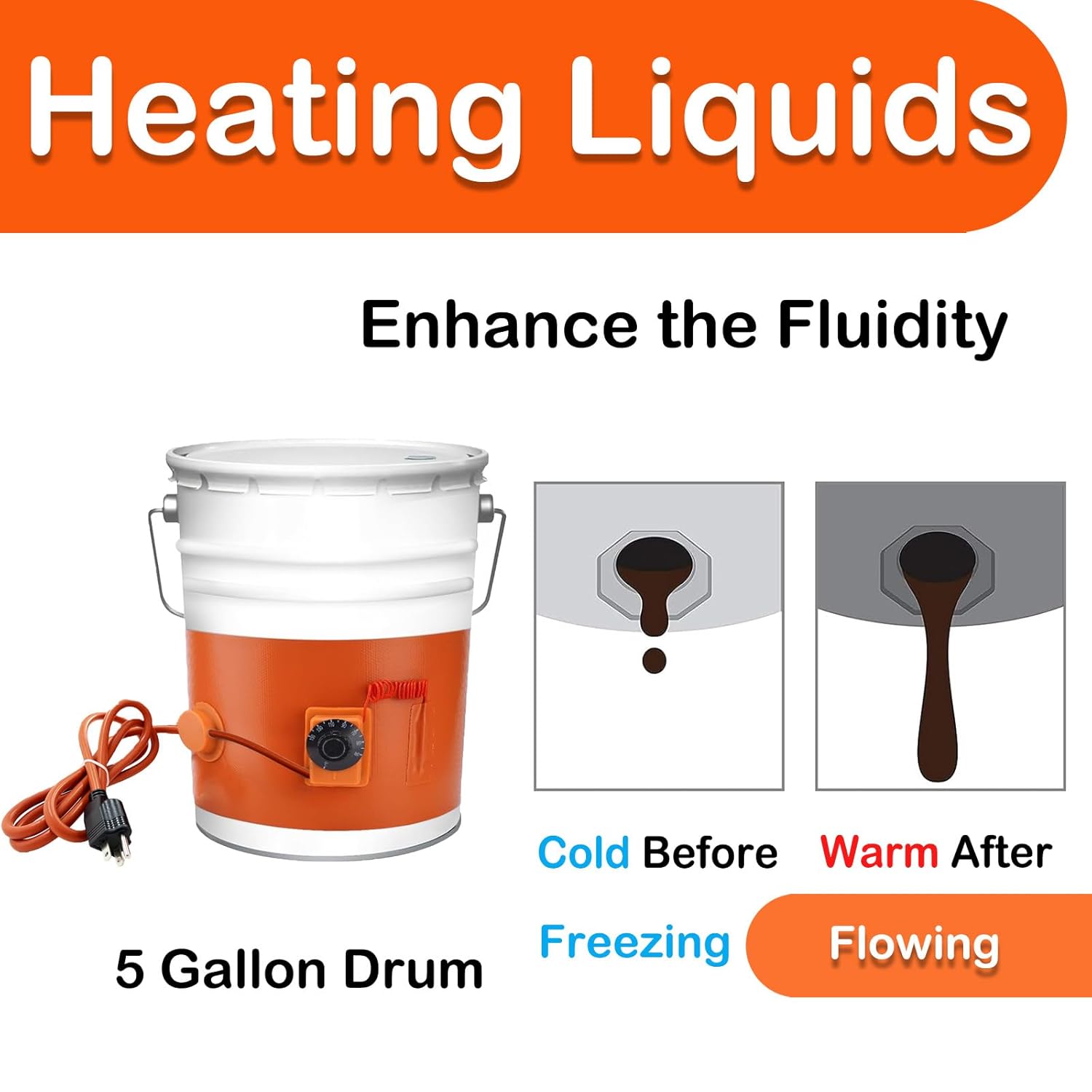 5 Gallon Bucket Heater, Steel Drum Barrel Heater Band Pad 5gal Kit with Thermostat for Metal Bucket Oil Lube Water 120 Volt 800 Watt