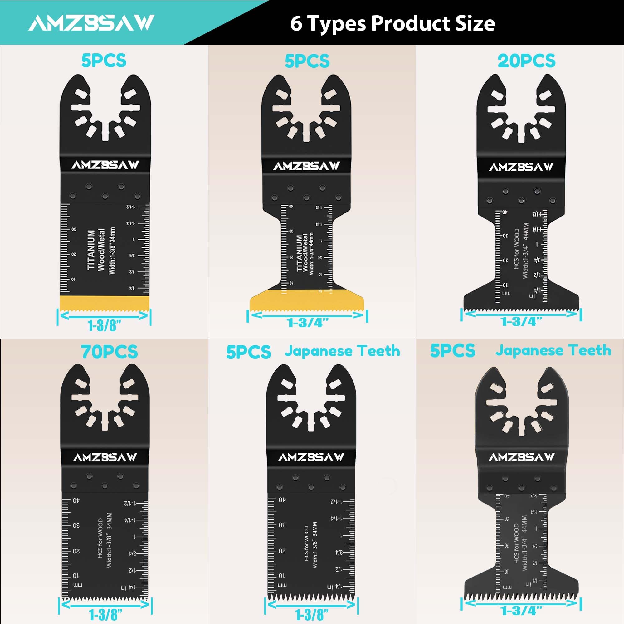 AMZBSAW Juego de 110 cuchillas oscilantes para herramientas oscilantes, kits multiherramienta de liberación rápida para metal, madera, plásticos, hojas de sierra oscilantes, para Bosch Dewalt Worx