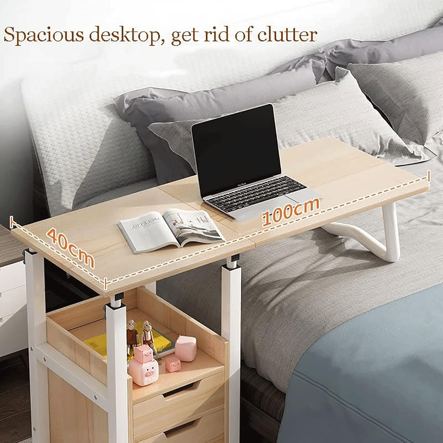 Buy KINSAN Overbed Table with Wheels, Portable Medical Overbed Table， Collapsible Dual Purpose