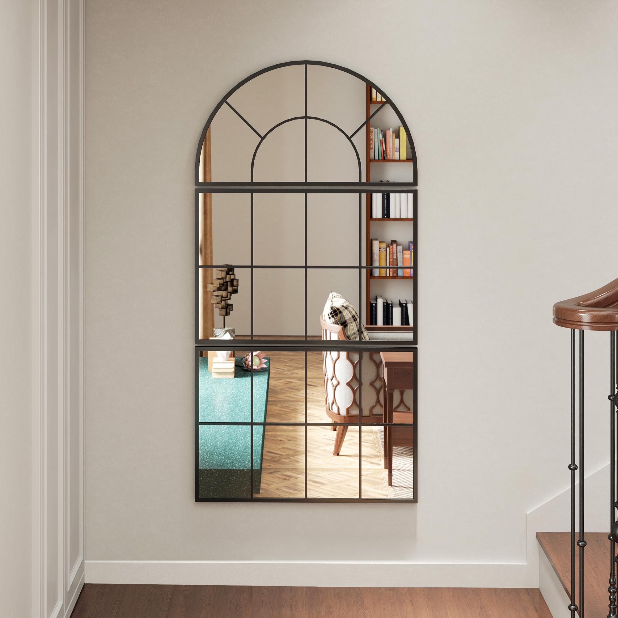 HOMCOM Miroir Mural Arqué Ensemble de 3 Pièces 76 x 150 cm Noir