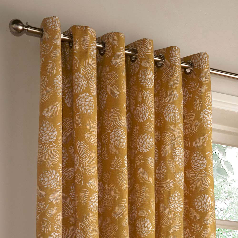 Furn Irwin Ringtop Eyelet Curtains (Pair) -Ready Made-Polycotton-Mustard-168cm x 137cm (66" x 54" inches), Cotton, Mustard - Image 2