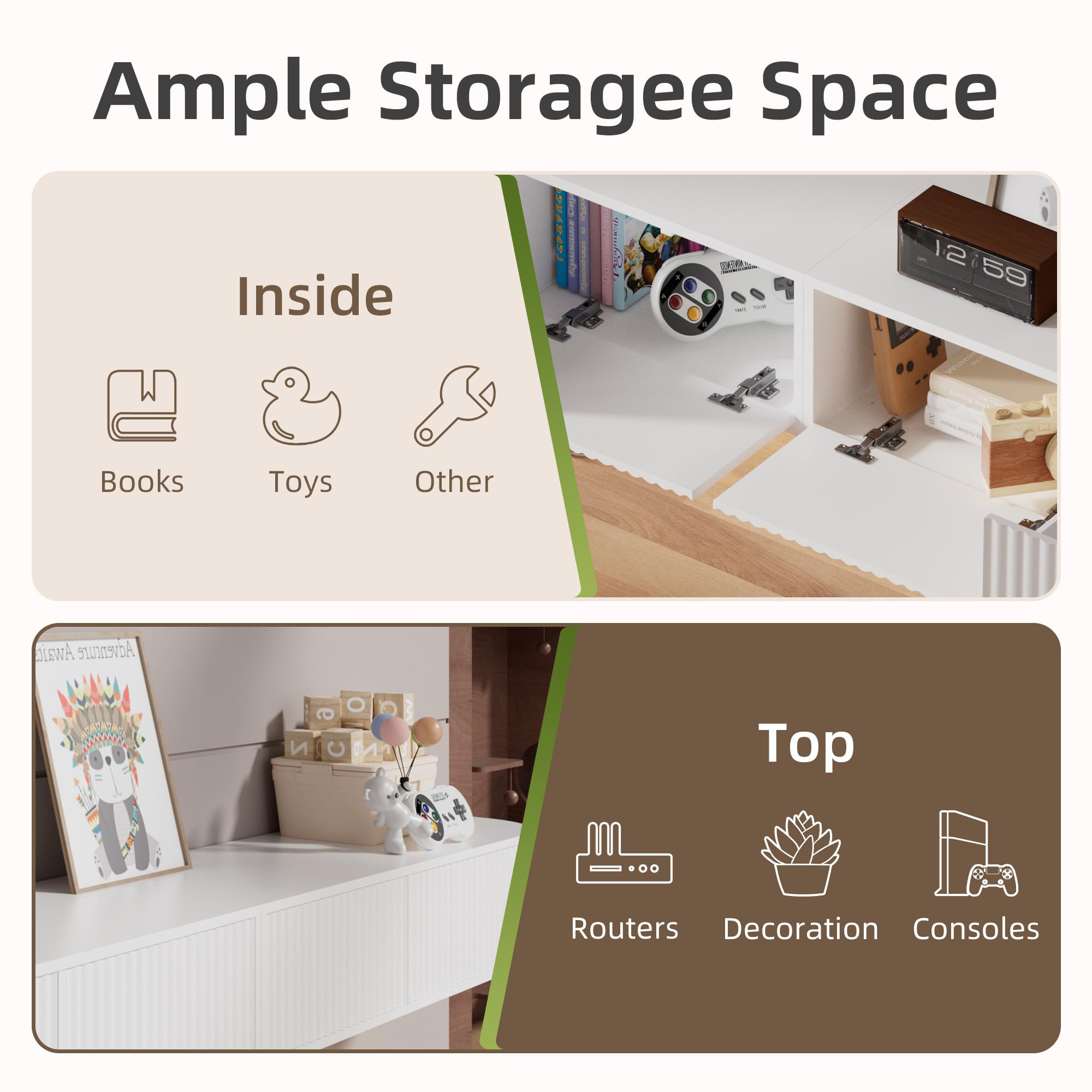 Meuble TV Suspendu Flottant avec Lumières LED RGB – Meuble TV Mural Moderne Blanc 220 cm Longueur, Profondeur 31 cm pour Rangement Amélioré, pour Téléviseurs 85 à 95 Pouces