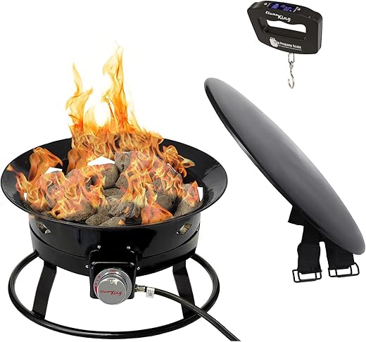Flame King Smokeless Propane Fire Pit, 19-inch Portable Firebowl, 58K BTU with Propane Grip Scale, Self Igniter, Cover, & Carry Straps for RV, Camping, & Outdoor Living