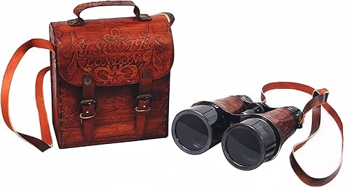 Miniatura 4 de Binocular de cuero marino victoriano antiguo de 6 pulgadas para adultos y niños con correa para el cuello, prismáticos marinos de mano para