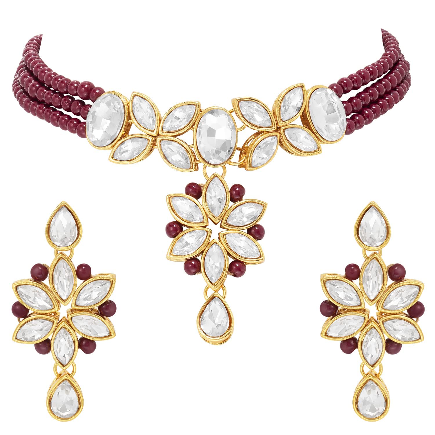 Collar largo de múltiples capas de cristal blanco y pendientes para mujeres 8