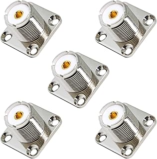 UHF Panel Mount, 5-Pack Female SO239 Chassis Mount 4-Hole Jack Flange Solder Cup RF Coax Connector for J Pole Antenna, 1/4 Wave Antenna, Ground Plane Antenna