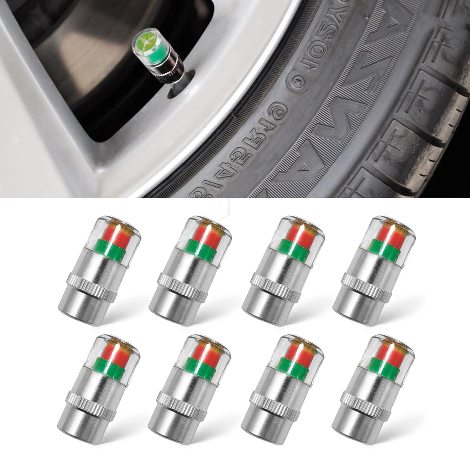 8pcs Tire Pressure Monitor Valve Stem Caps, Universal 32PSI Car Tire